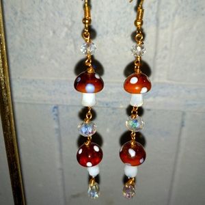 Glass mushroom drop earrings